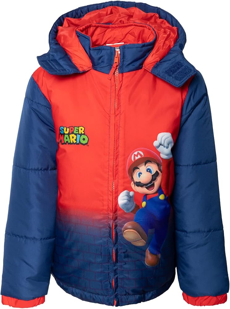 Super Mario Nintendo Yoshi Toad Princess Peach Zip Up Puffer Jacket Toddler to Big Kid