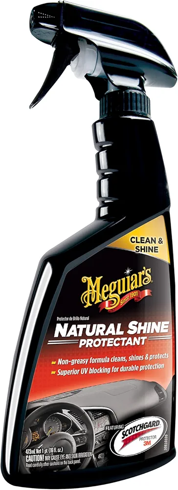 Meguiar's Natural Shine Protectant Spray - Car Interior Protectant for a Clean and Natural Shine - Cleans, Shines and Protects Interior Rubber, Plastic and Vinyl - Superior UV Protection, 16 Oz