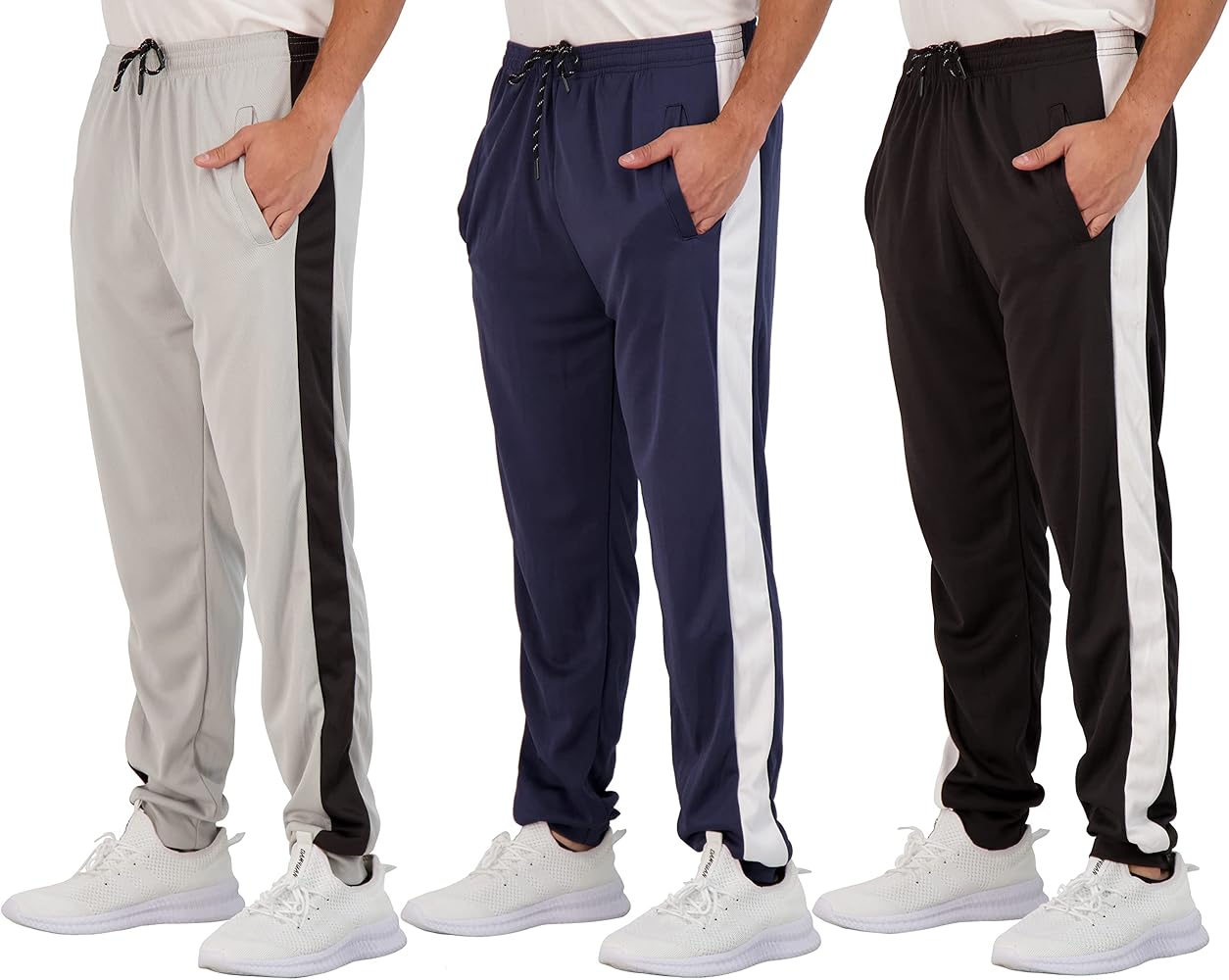 Real Essentials 3 Pack: Boy's Mesh Active Athletic Casual Jogger Sweatpants with Pockets