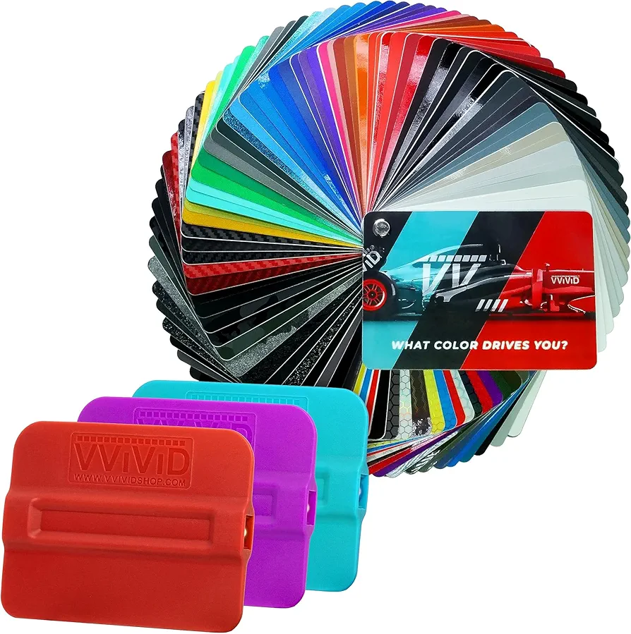 VViViD Vinyl Car Wrap Color Deck Sample Book with Magnetic Squeegees 3pcs (Hard, Medium and Soft) - M0