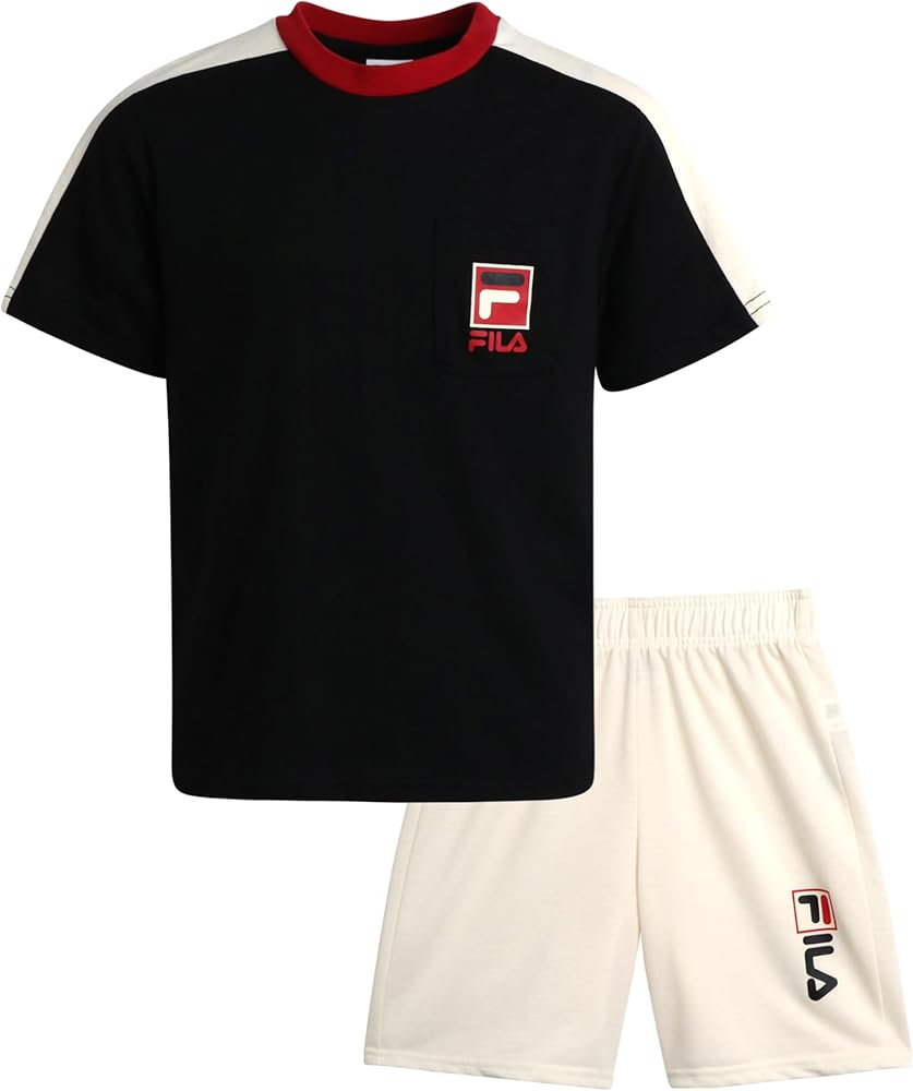 Fila Boys' Shorts Set - 2 Piece Basic T-Shirt and French Terry Sweat Shorts - Casual Summer Outfit Set for Boys (4-12)