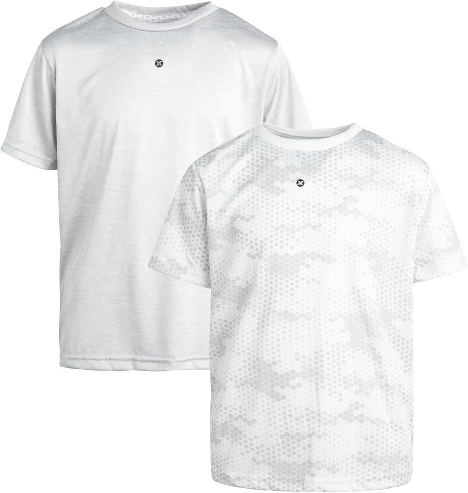 RBX Boys' Athletic T-Shirt - 2 Pack Active Performance Dry-Fit Sports Tee (Size 4-16), Size 14-16, White/Grey