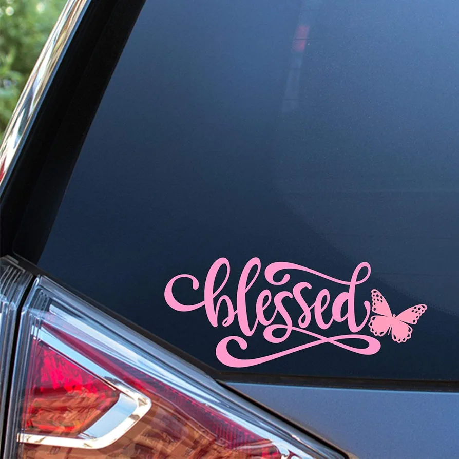 Sunset Graphics & Decals Blessed Butterfly Decal Vinyl Car Sticker | Cars Trucks Vans Walls Laptop | Light Pink | 6 x 2.5 inches | SGD000026A