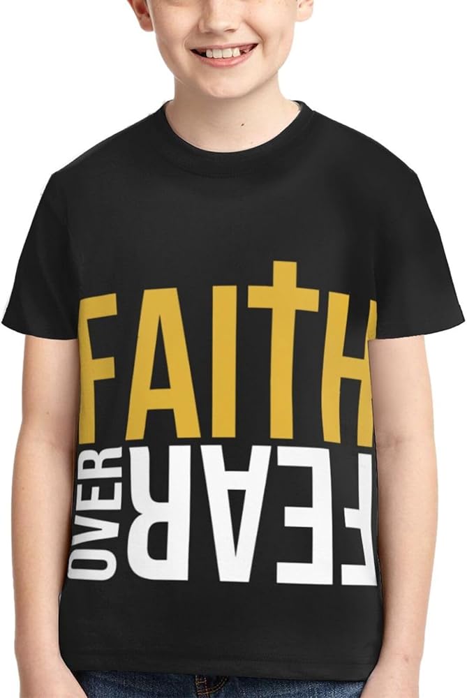 Christian Faith Over Boys Girls Shirts Kids Short Sleeve Classic Crewneck Top Tee