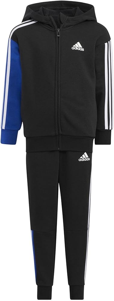 Adidas Boys SweatSuit Hooded Full Zip Jog Suit 3 Stripe Tracksuit Black HM9678 New