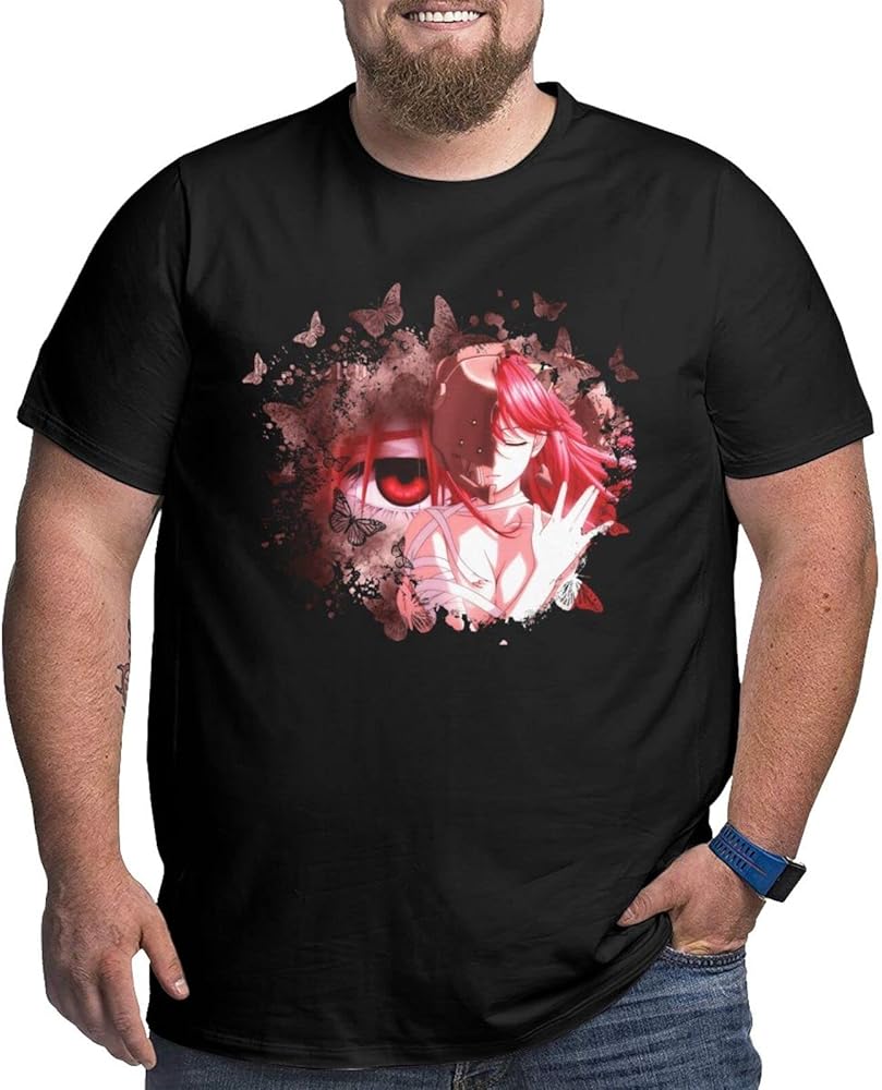 Anime Big Size Men's T Shirt Elfen Lied Lucy Crew Neck Short-Sleeve Tee Tops Custom Tees Shirts