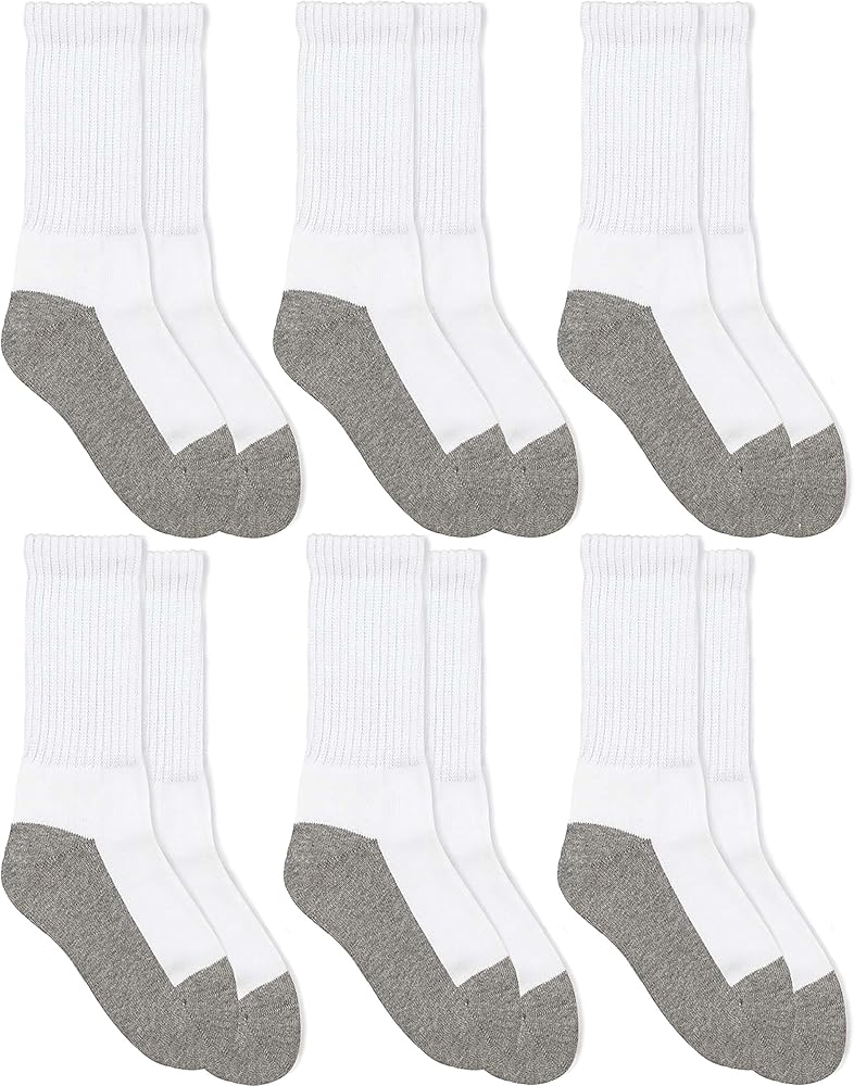 Jefferies Boys' Youth Seamless Sport Crew, 6 Pk, White/Grey