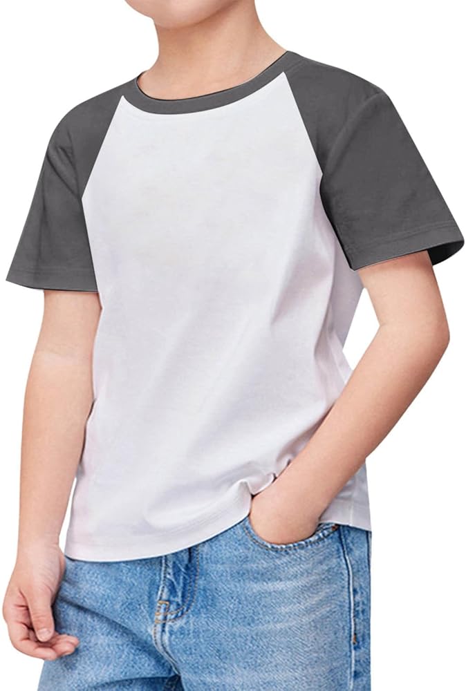 Kids Boys Girls Casual Short Sleeve Colorblock Oversized Round Neck Tee Shirt Tops Plain