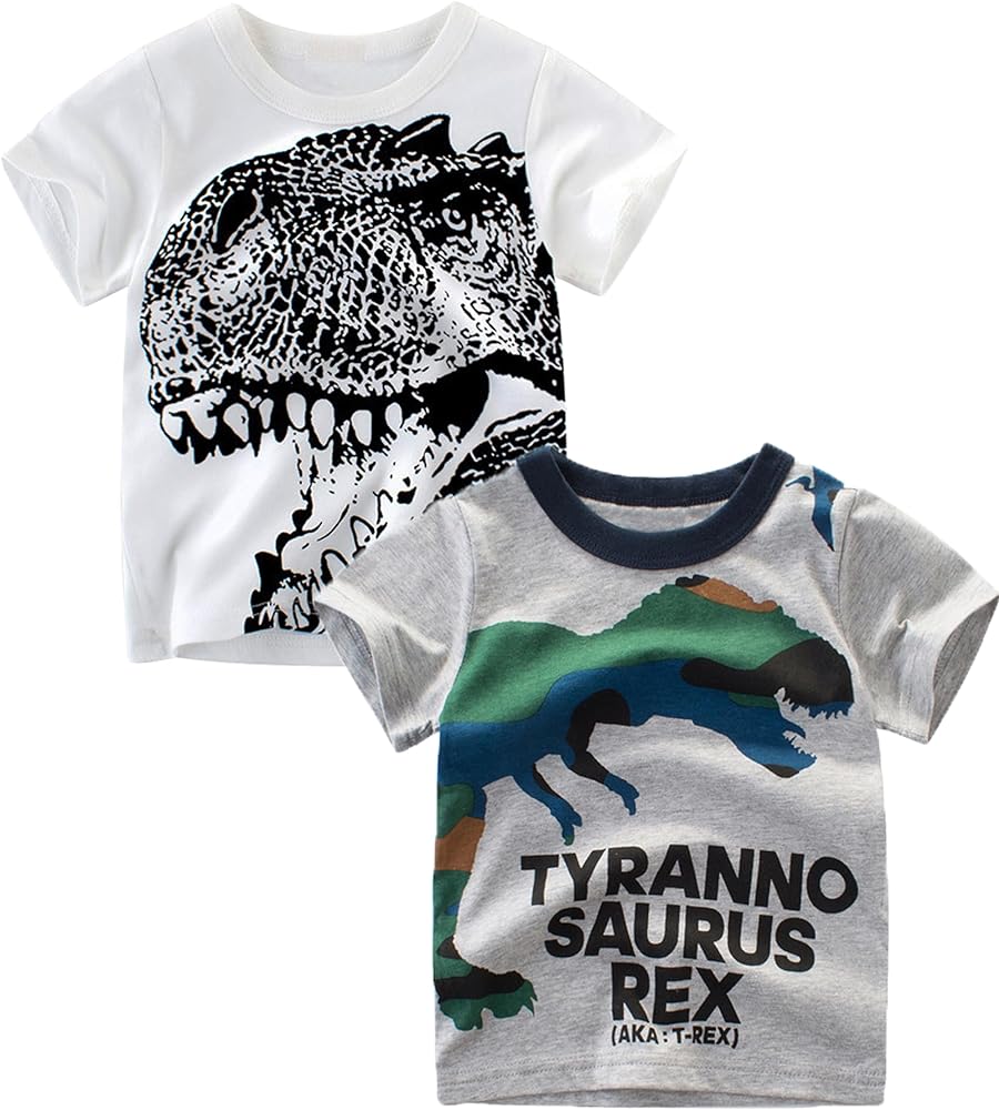 Toddler Boy' Shirts 2 Packs Dinosaur Short Sleeve Tops T-Shirt Size for 3-6 Years