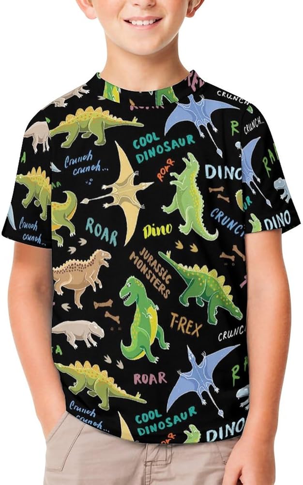 Cute Cartoon Dino Funny Short Sleeve T-Shirt Tops Crew Neck Shirts Printed Summer Tees for Boys Girls