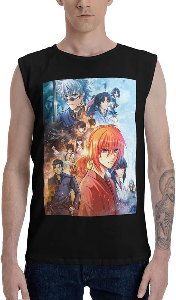 Anime Kenshin Rurouni Tank Top Man's Summer Sleeveless Tee Casual Running Workout Sport Vest