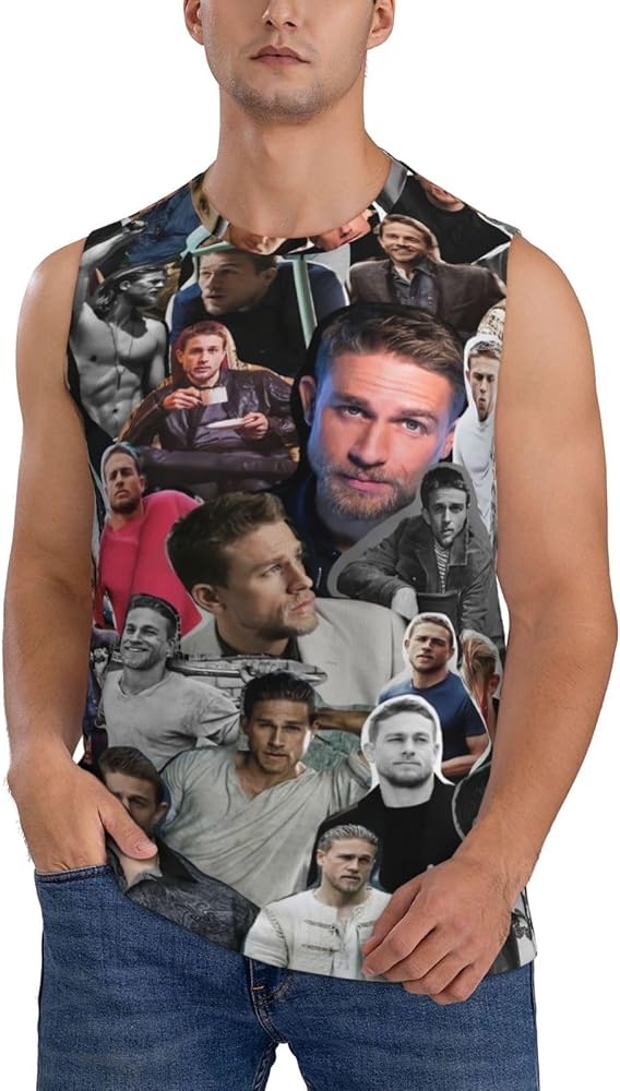 Charlie Hunnam Tank Tops Men's Lightweight Summer Casual Sleeveless Muscle Workout Running Gym T Shirts