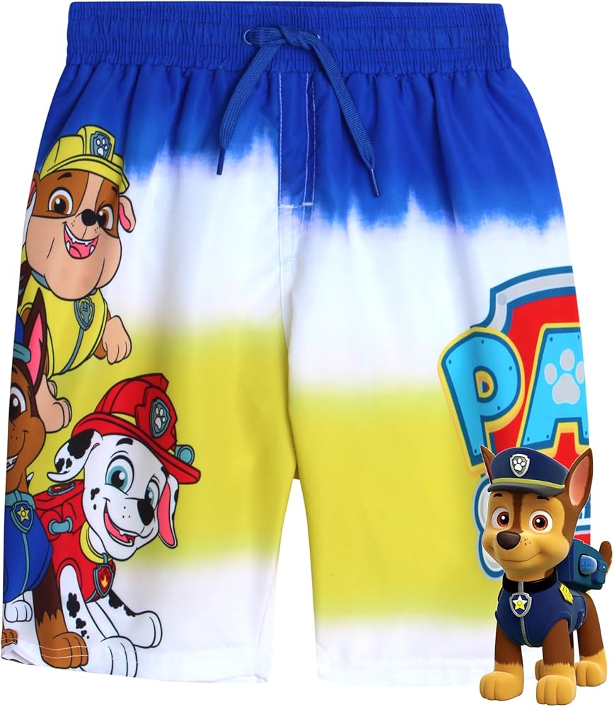 Nickelodeon Paw Patrol Boys’ Swim Trunks – Chase, Marshall, Rubble - Kids UPF 50+ Bathing Suit for Boys (2T-7)