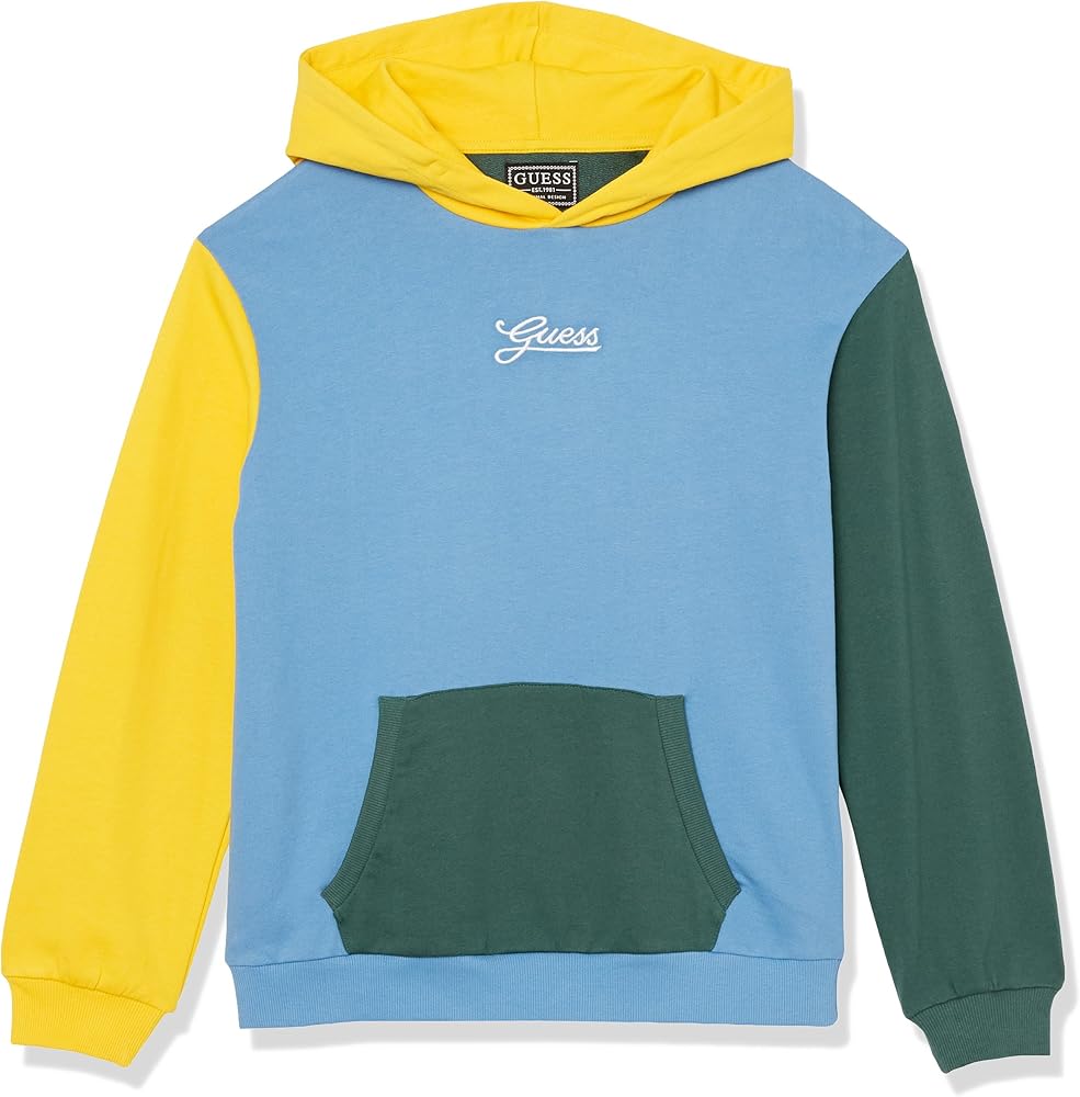 GUESS Boys' Organic French Terry Color Block Hooded Sweatshirt