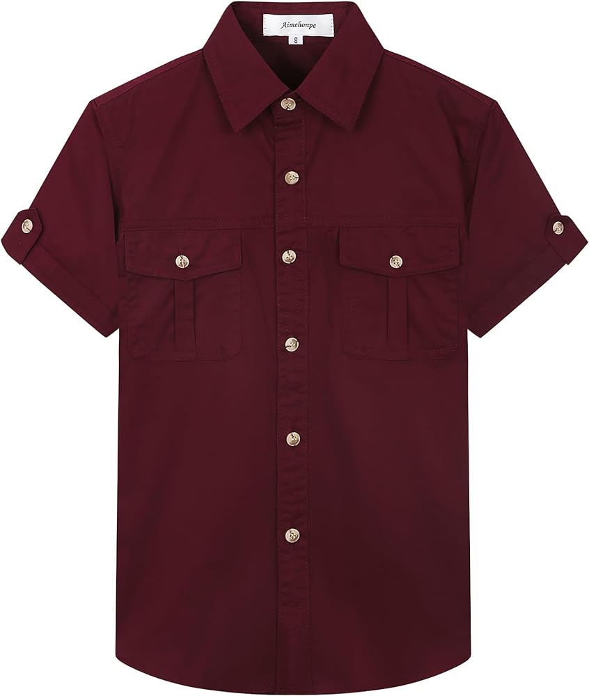 Big Boys & Mens Dress Shirts Western Button Down Short Sleeve Classic Woven Shirt with Two Pockets