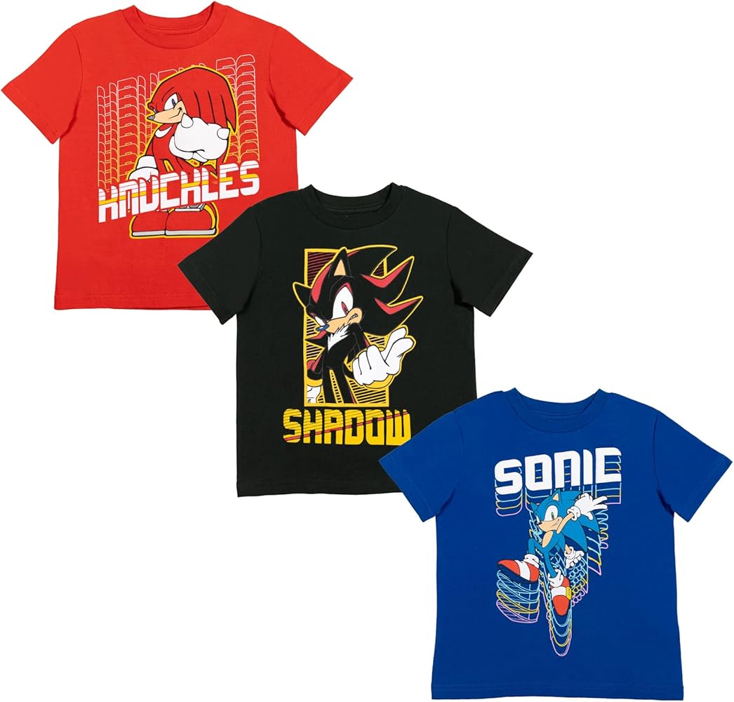 SEGA Tails Sonic The Hedgehog Knuckles Shadow 3 Pack Graphic T-Shirts Toddler to Big Kid