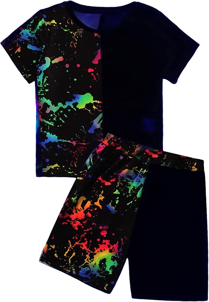 MakeMeChic Boy's Casual 2 Piece Outfits Tie Dye Short Sleeve T Shirt Top Shorts Set