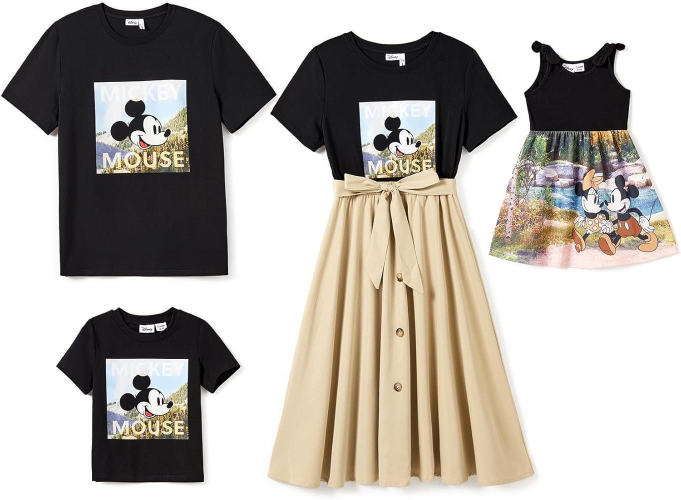 Disney Mickey and Friends Family Matching Vacation Ruffled Cami Dresses and Striped T-Shirts Sets