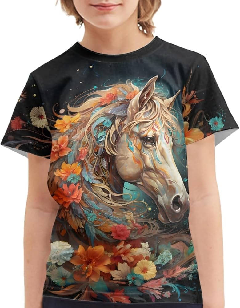 GLUDEAR Kids Unicorn Printed Tops Tees Girl Boy O-Neck Short Sleeve Casual Pullover Blouse T-Shirt