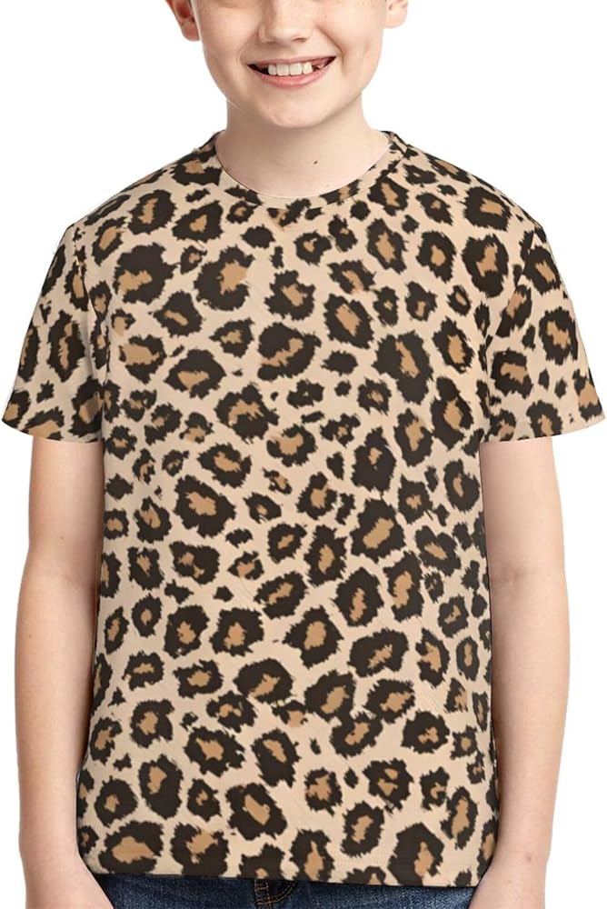 Leopard Print Boys Girls Shirts Kids Short Sleeve Classic Crewneck Top Tee