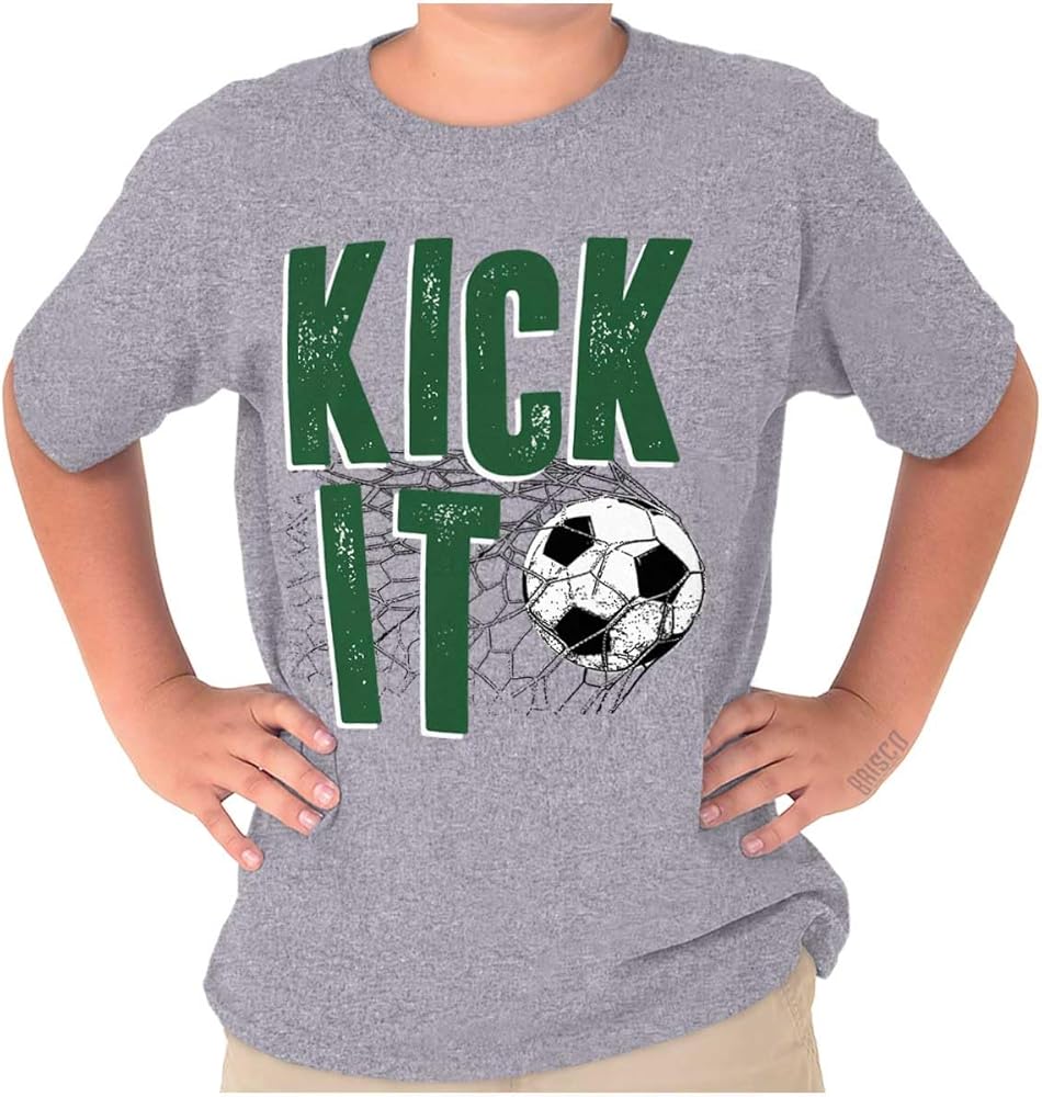 Athletic Soccer Fan Kick It Goal Boys Kids T Shirt Tees Tops