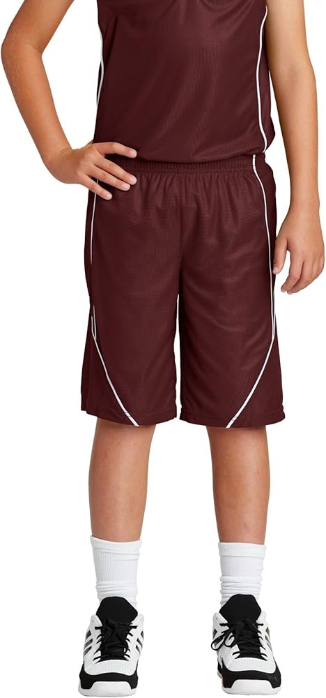 SPORT-TEK- Youth PosiCharge Mesh153Reversible Spliced Short. YT565 Maroon