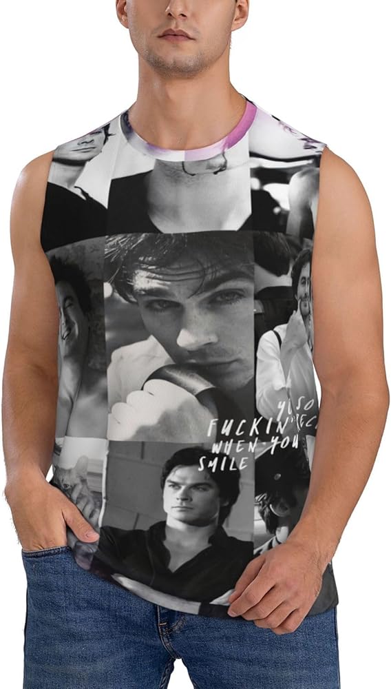 Ian Somerhalder Tank Top Mens Summer Casual Novelty Polyester Sleeveless Tee Shirts for Men