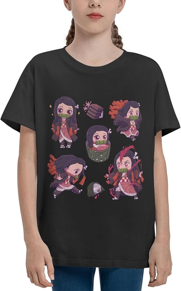 Anime Nezuko Kamado T-Shirt for Boys Girls Shirt Kids Teen Short Sleeve Tee Tops Black