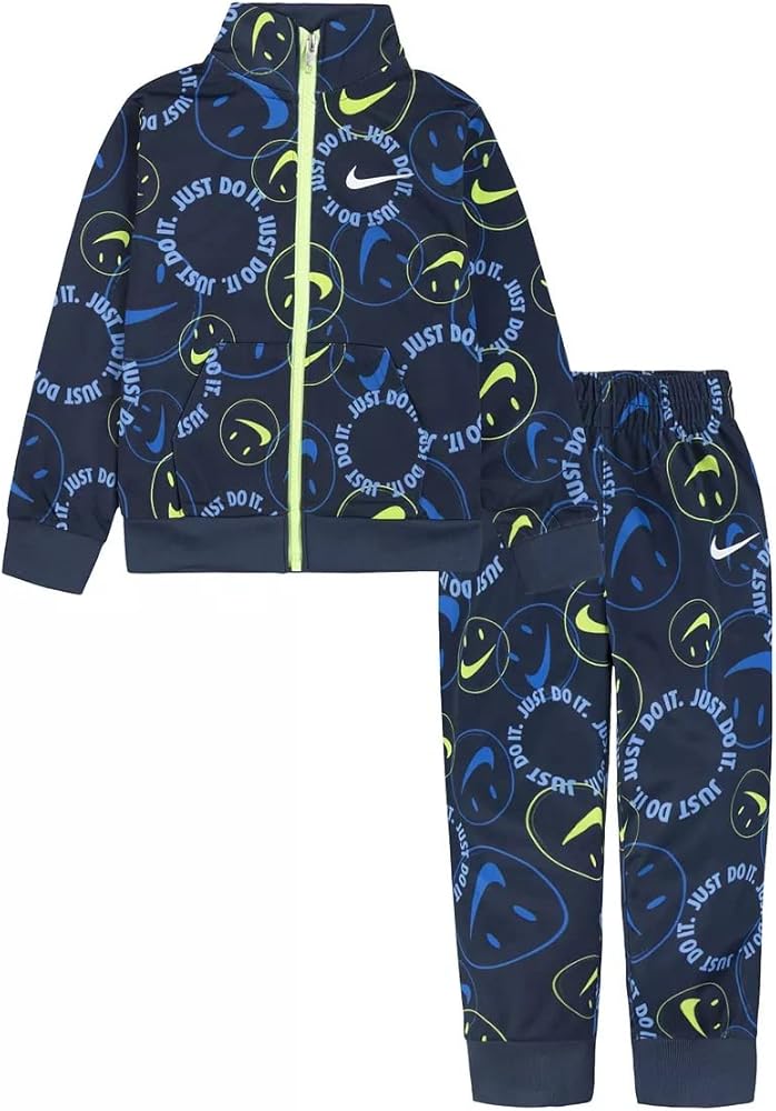 Nike Little Boys Full Zip Smiley Print Tricot Jacket and Pants 2 Piece Set