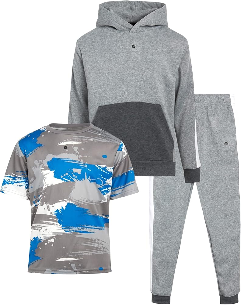 RBX Boys' Jogger Set - 3 Piece Short Sleeve T-Shirt, Fleece Sweatshirt, and Sweatpants