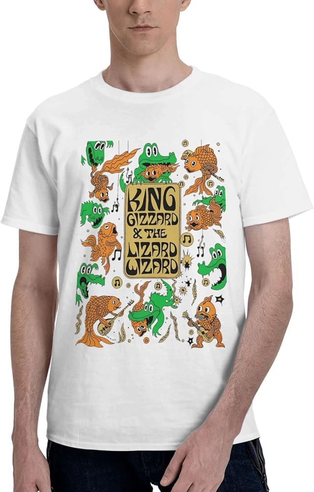 Rock Band T Shirts King Gizzard and Lizard Wizard Mens Summer Cotton Tee Crew Neck Short Sleeve Shirts White