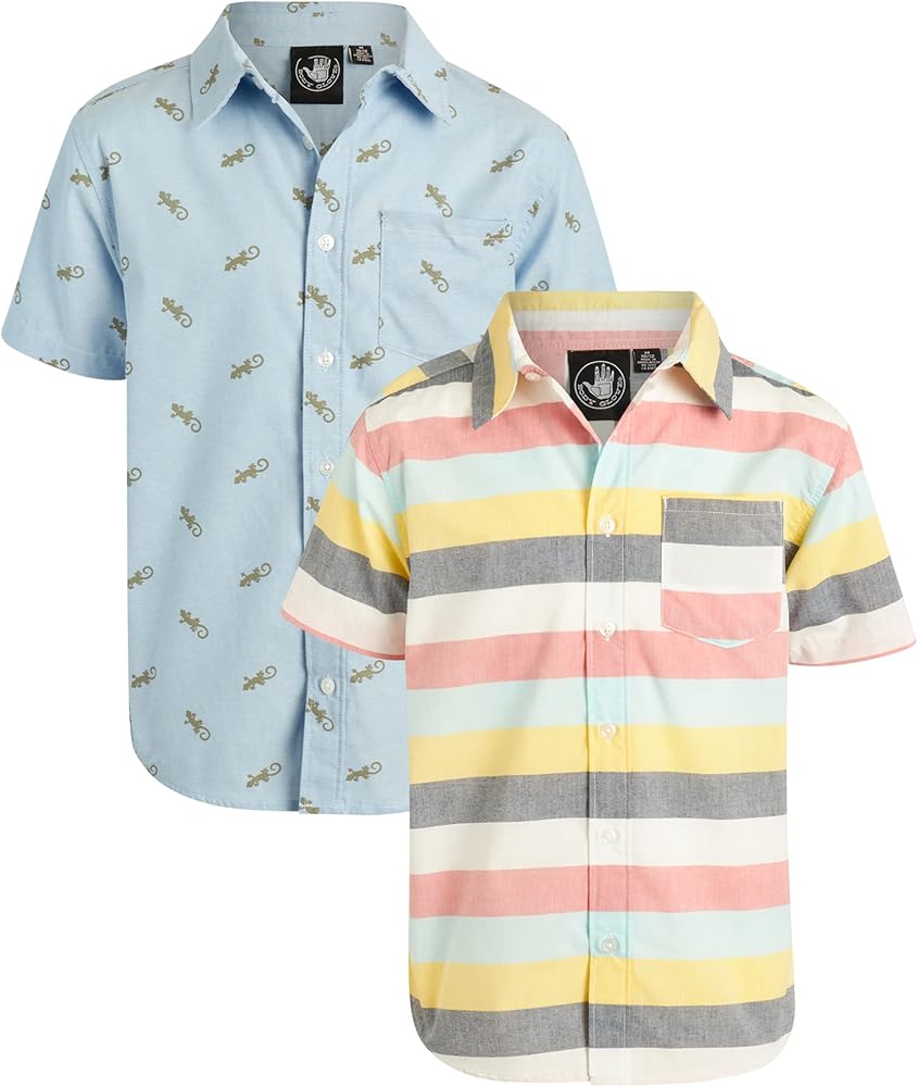 Body Glove Boys' Woven Shirt - 2 Pack Short Sleeve Button Down Summer Beach Shirt (S-XL)