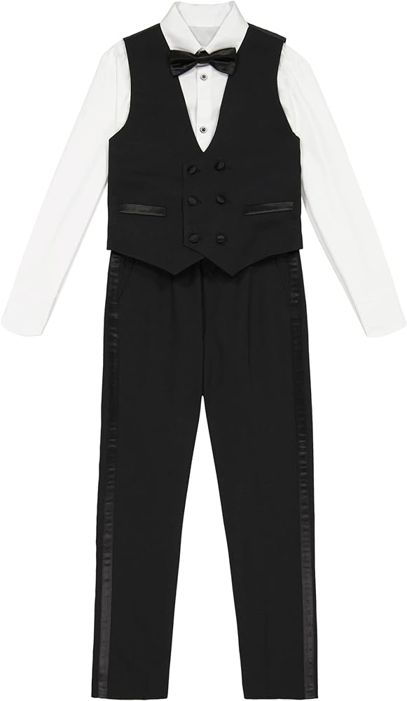 Van Heusen Boys' Little 4-Piece Formal Suit Set, Vest, Pants, Collared Dress Shirt, and Tie, Tuxedo