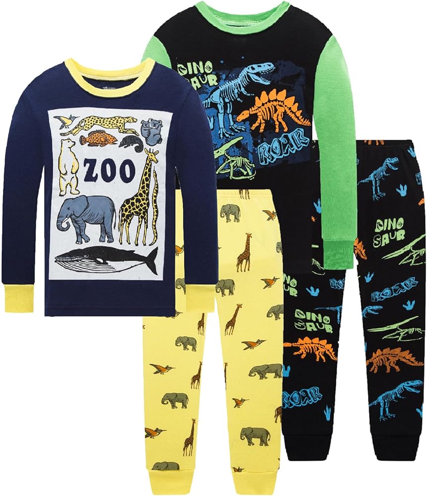 4 Pieces Boys Pajamas Toddler Boys Long Sleeve Cotton Pjs Kids Sleepwear Sets 24Months-12Years