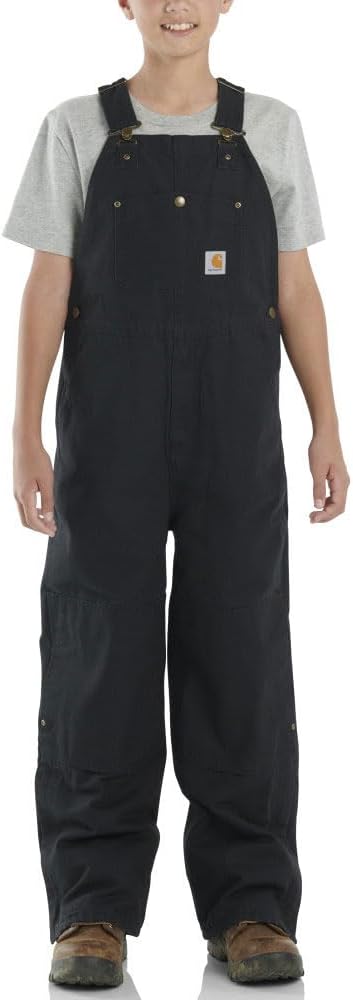 Carhartt Kid's CM8756 Loose Fit Canvas Insulated Bib Overall - Boys - 4 Child - Caviar Black