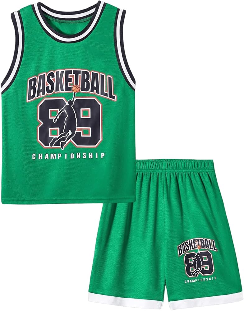 Floerns Boy's 2 Piece Outfit Athletic Tank Top with Shorts Basketball Jersey Set