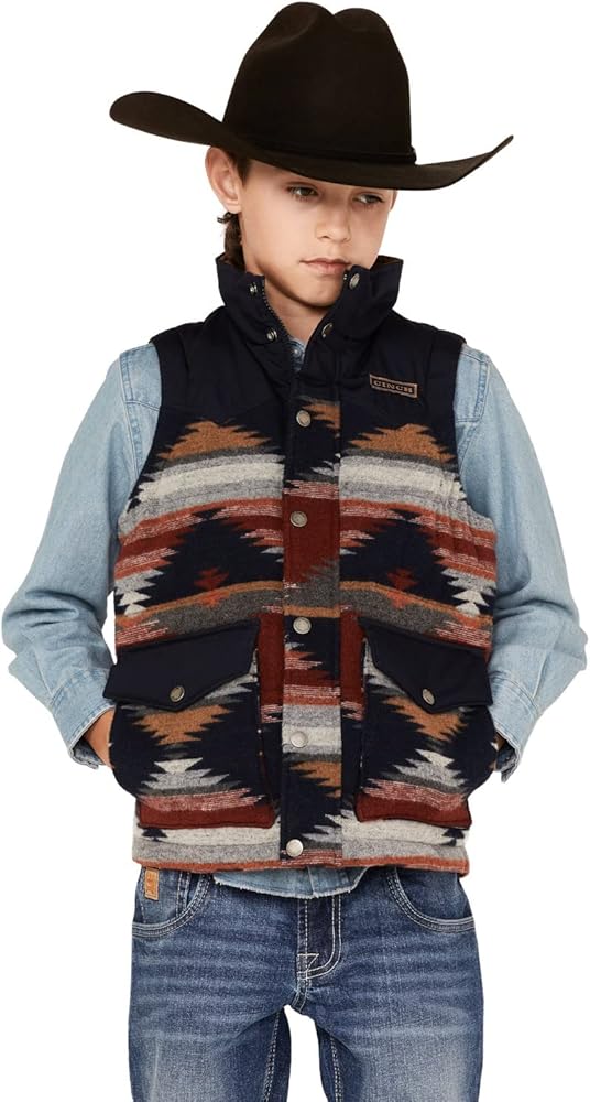 Cinch Boys' Southwestern Print Quilted Vest Blue X-Small