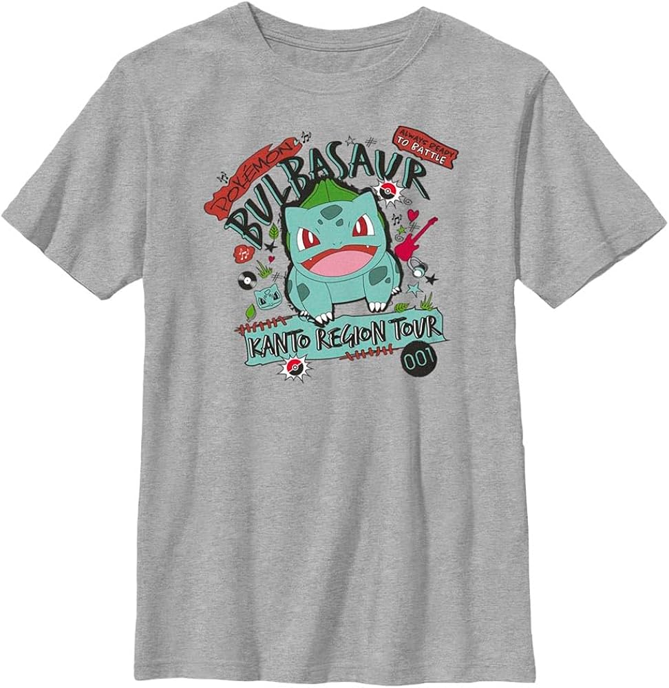 Pokemon Kids Bulbasaur Kanto Tour Boys Short Sleeve Tee Shirt