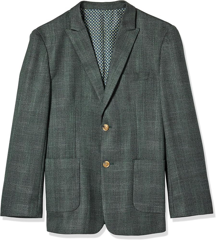 Isaac Mizrahi Slim Fit Boy's Peak Lapel Stretch Plaid Tweed Blazer