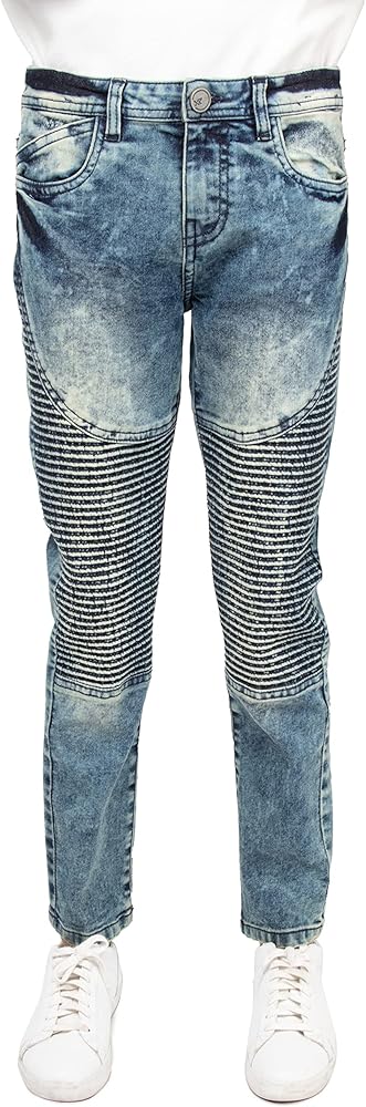 X RAY Stretch Slim Fit Biker Jeans, Distressed Moto Denim Pants for Big Boy & Little Kids