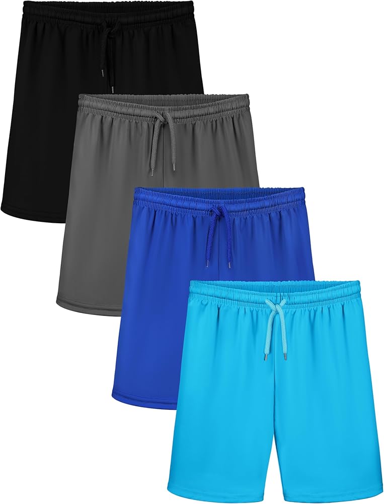 4 Packs Boys and Toddlers Shorts Toddler Boy Quick Dry Shorts Athletic Basketball Shorts with Drawstring