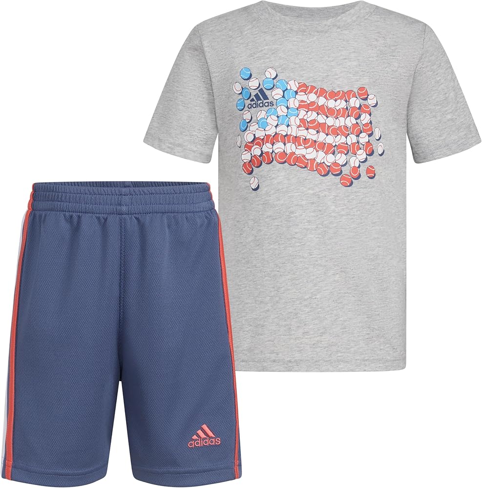 adidas boys Short Sleeve Cotton Graphic Tee & Short Set