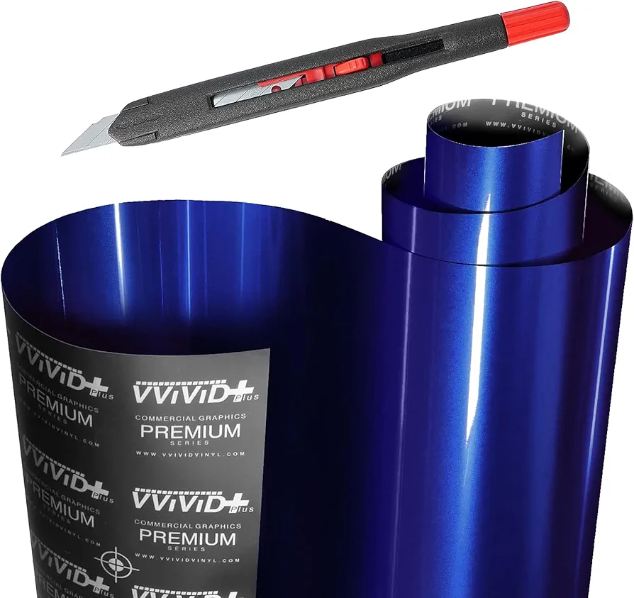 VViViD+ Ultra Gloss Neptune Pearl Blue Automotive Vinyl Wrap (1ft x 5ft) + Best Damn Knife with 10 Replacement Blades Bundle - M0