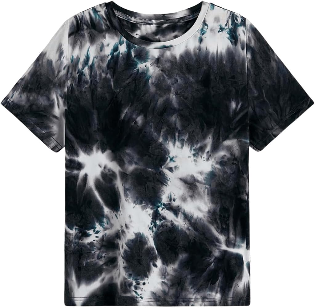 Verdusa Boy's Tie Dye Short Sleeve Casual T-Shirt Top Round Neck Summer Tee Tops