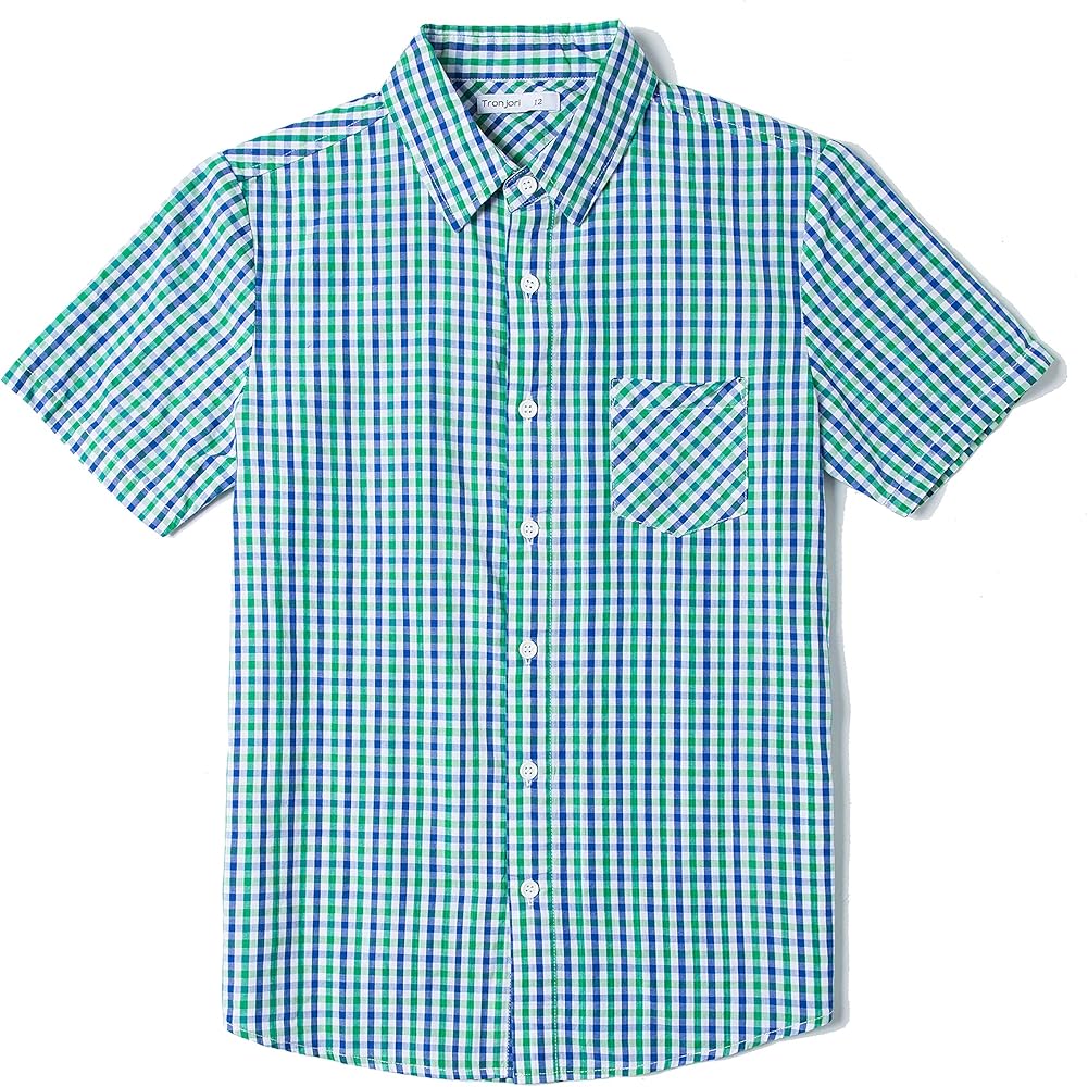 Tronjori Boys' Short Sleeve Button Down Woven Shirt