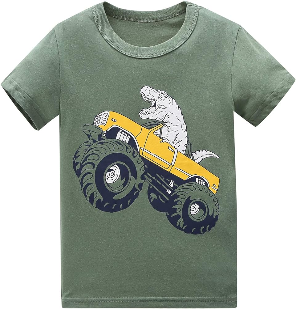 Moon Tree Boys Cotton Long Sleeve T Shirts Cartoon Shirt Crew Neck Tees Excavator 2 Pack