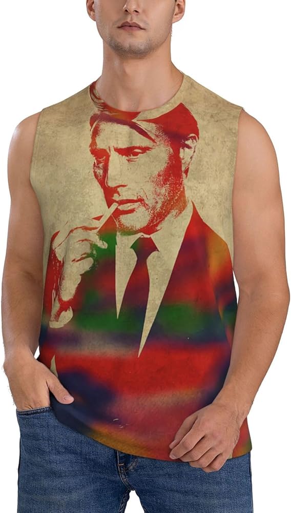 Mads Mikkelsen Tank Top Men's Summer Casual Novelty Polyester Sleeveless Tee Shirts for Men