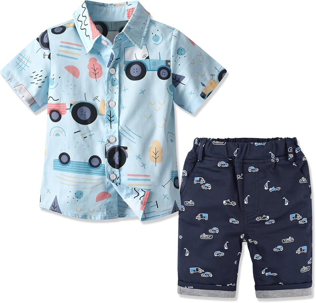 Dinysuos Toddler Boy Clothes Kids Summer Outfit Polo Dress Shirt Shorts Set+1 Polo Short Sleeved Shirt+1 Shorts 2 Piece 2-7T