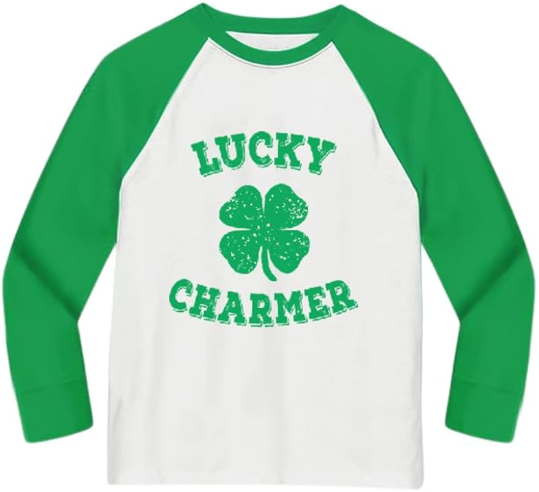 Kids St Patrick's Day Shirt Lucky Clover Long Sleeve Raglan Top 1-10 Years