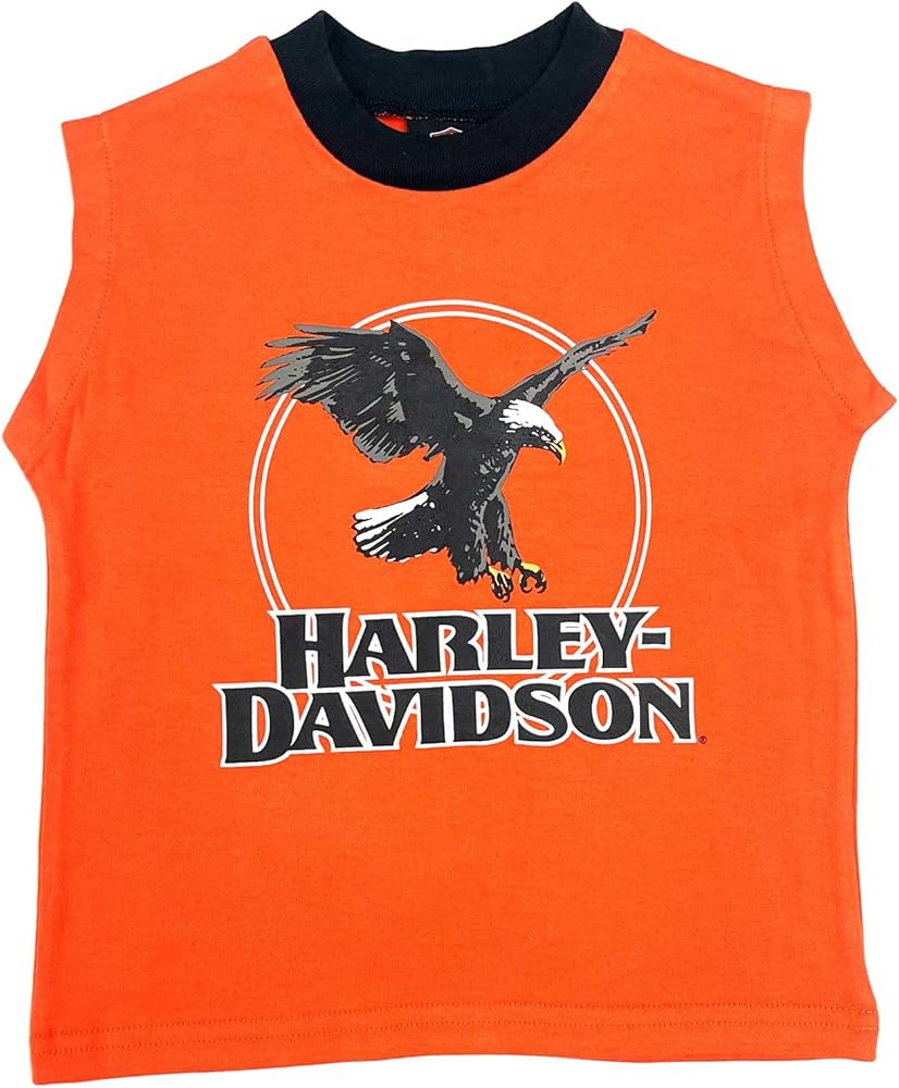 Harley-Davidson Little Boys' Soaring Eagle Sleeveless Muscle Tee - Orange